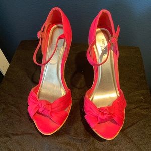 Hot Pink Peep Toe Wedges with Ankle Strap